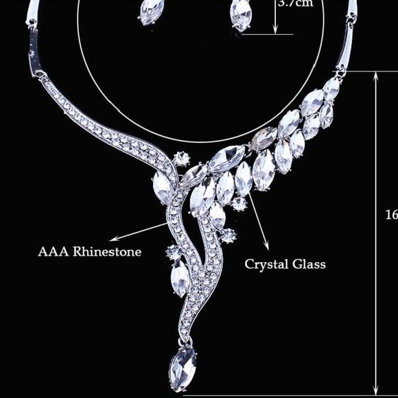 Crystal Rhinestones Necklace & Earrings Set - Wedding - Black TIe - Formal - Picture 3 of 11